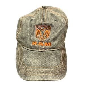 RAM Truck Baseball‎ Cap Olive Green Orange Embroidered Distressed Hat Adjustable